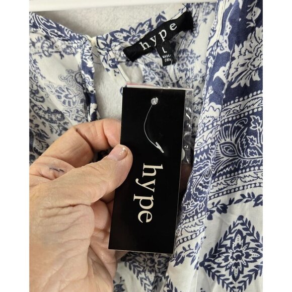 Romper Dress Midi Bule White Floral Geometric L by Hype Skort Vaca Beach Boho - Picture 11 of 15